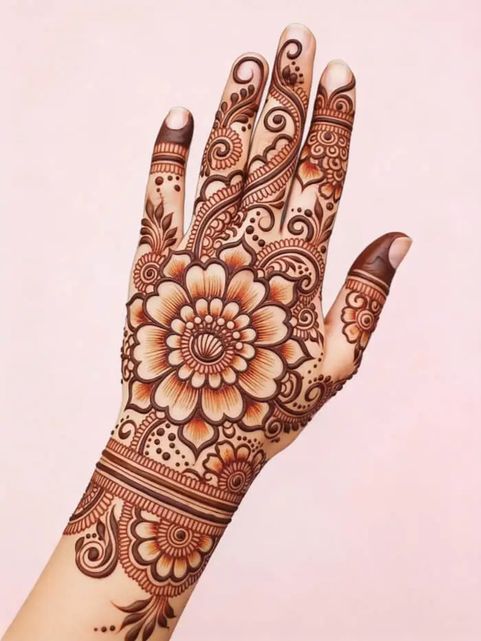 Elegant Floral Mandala Mehndi Design for Back Hand