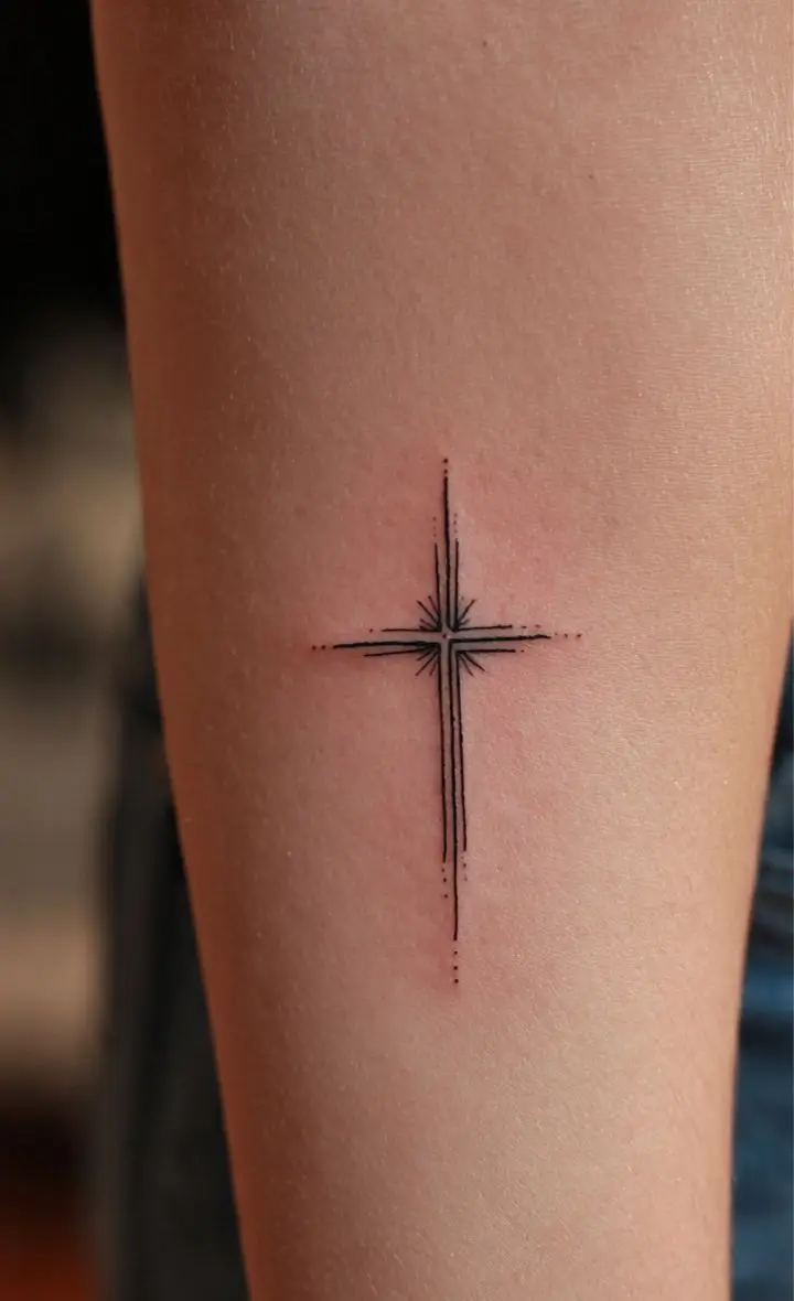 Minimalist Cross Tattoo – Fine Line Christian Faith Symbol Design