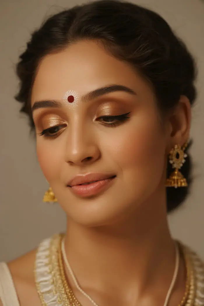 Elegant Golden Shimmer Indian Bridal Makeup Look with Soft Glam Finish