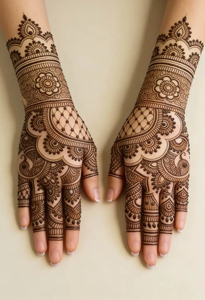 Elegant Traditional  Bridal Mehndi Design for Hands 