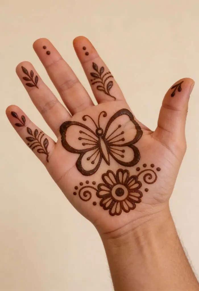 Simple Butterfly Mehndi Design for Palm | Easy Floral Henna Art