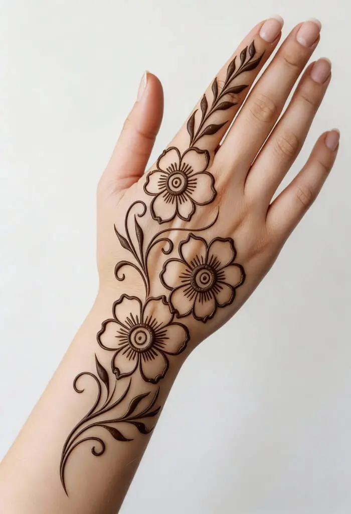 Simple Floral Henna Mehndi Design for Hand 