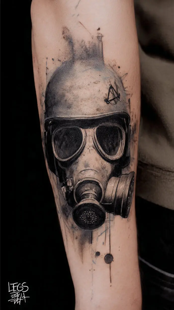 Realistic Gas Mask Skull Tattoo – Dark Survival Art