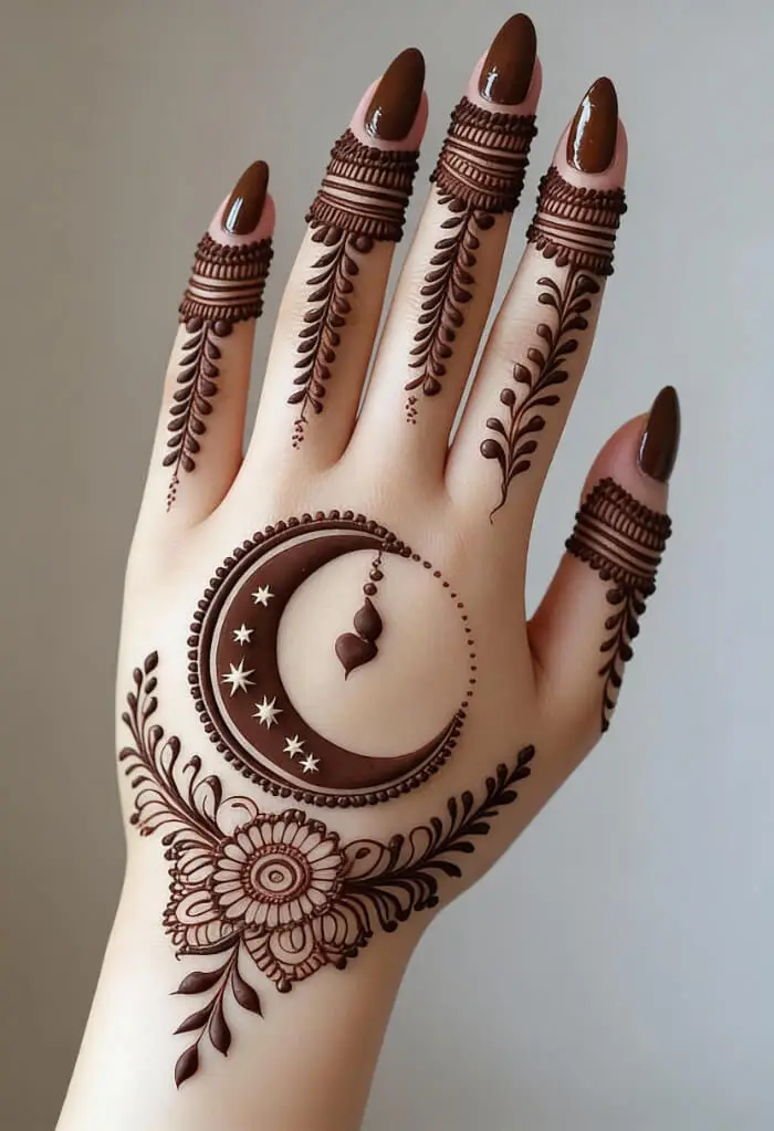 Classic Crescent Moon Mehndi Design for Modern Brides
