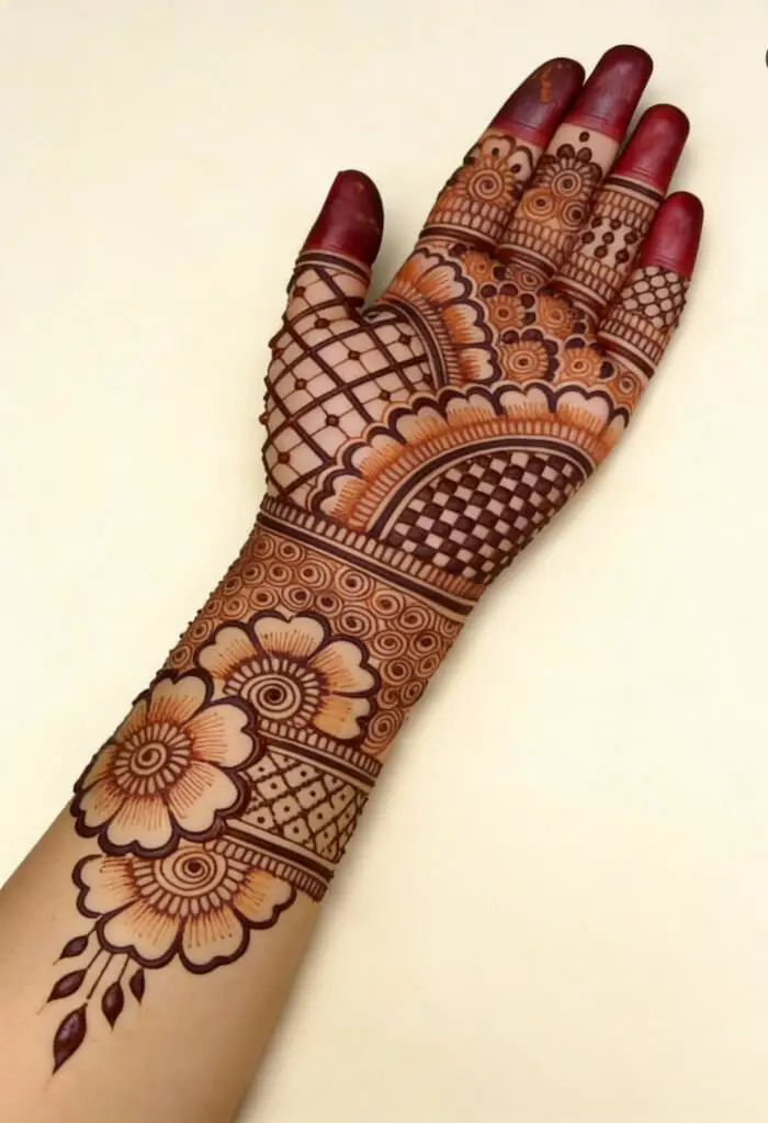 Creative Floral Bridal Mehndi Design for Full Hand