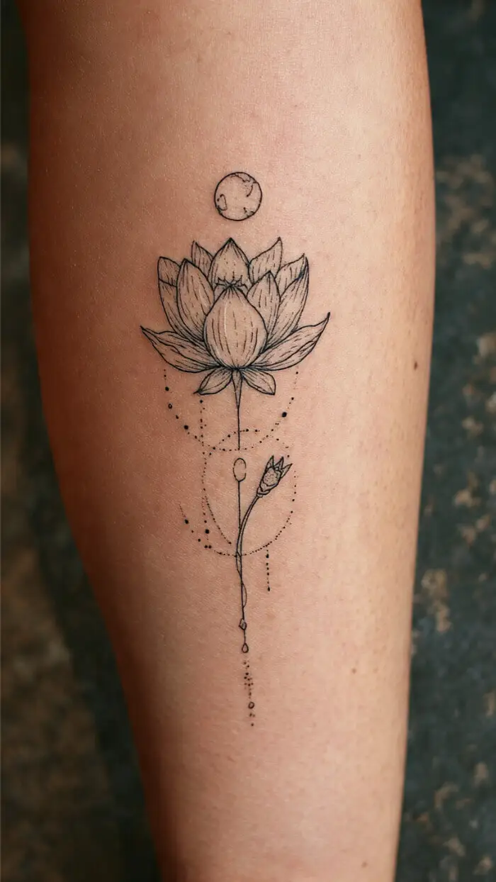 Easy Lotus Moon Tattoo Design for Inner Peace
