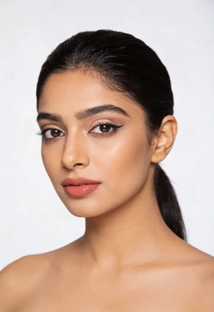 Soft Glam Indian Natural Makeup Look with Winged Eyeliner & Nude Lips