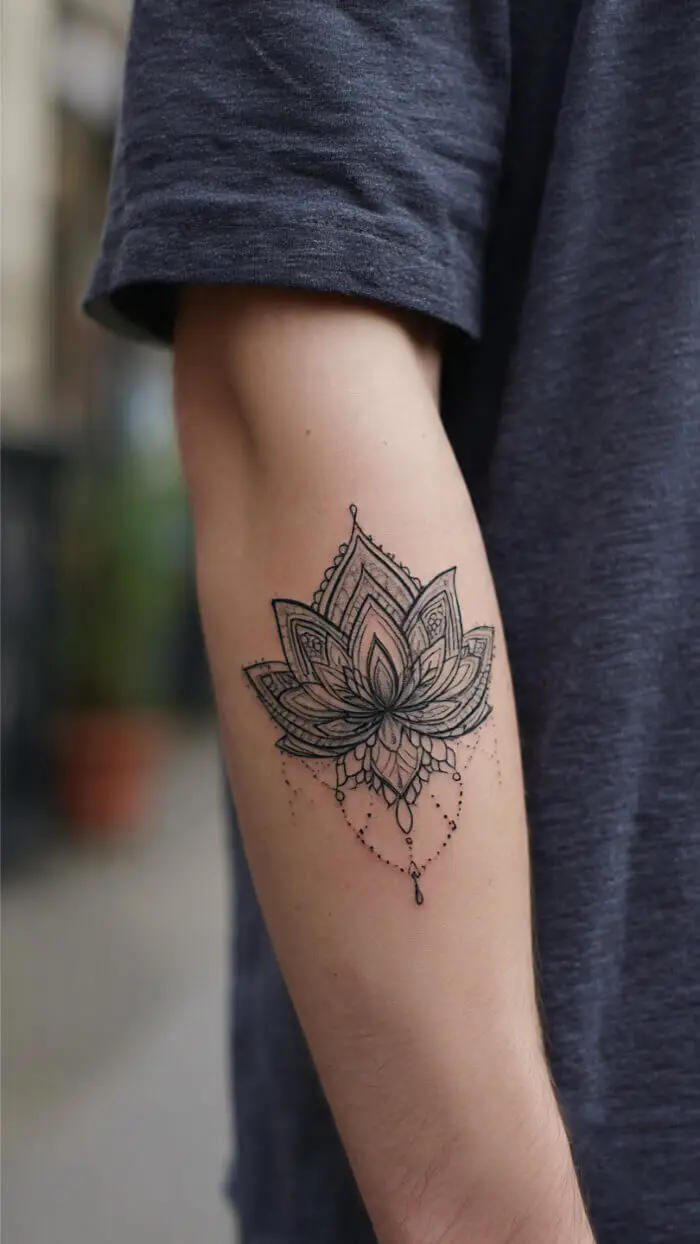 Minimalist Lotus Mandala Forearm Tattoo Design