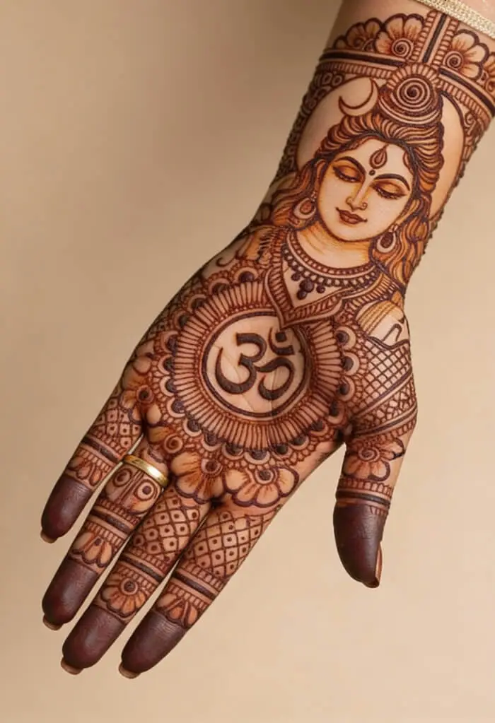Lord Shiva Om Mehndi Design – Spiritual Bridal & Festive Henna Art