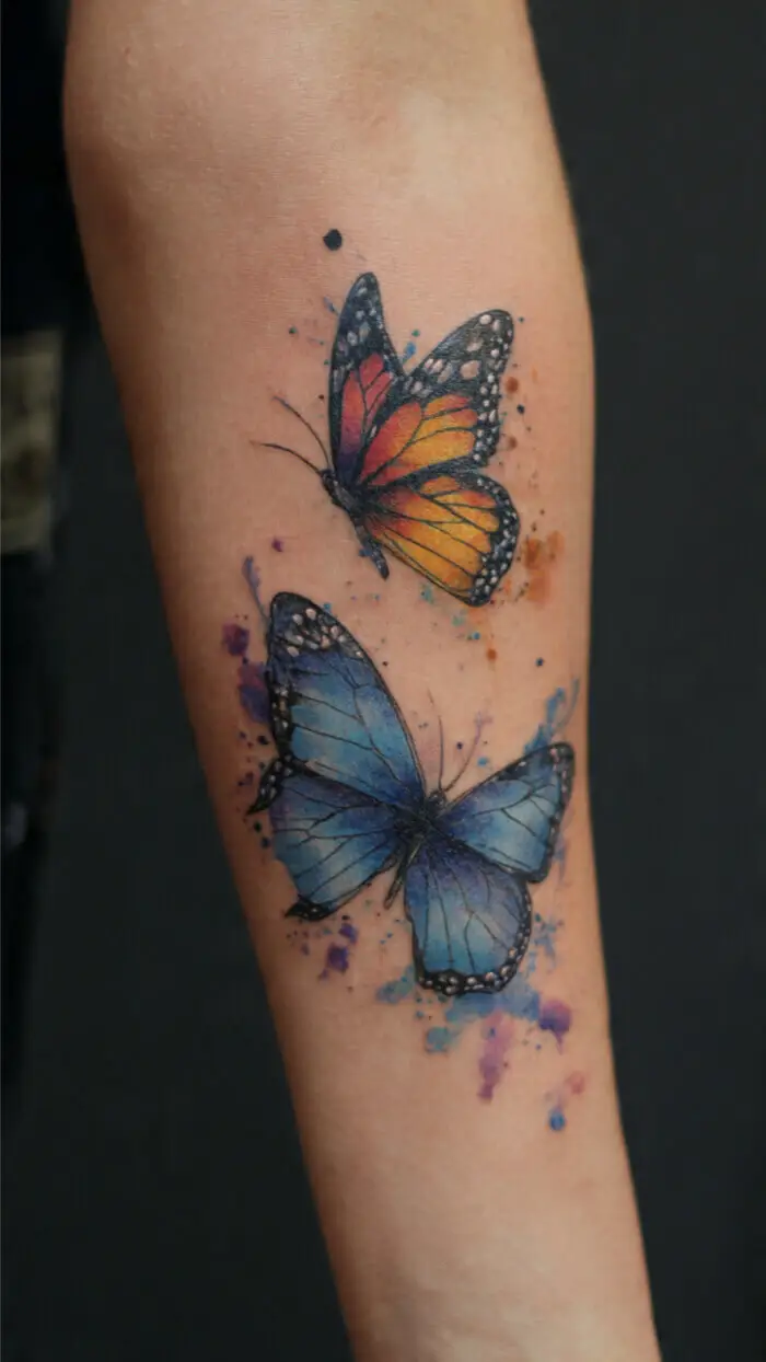 Watercolor Butterfly Tattoo Design – Colorful Monarch & Blue Butterfly Art