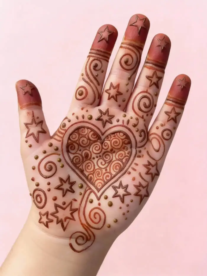 Heart & Star Palm Mehndi Design – Cute Romantic Henna Art