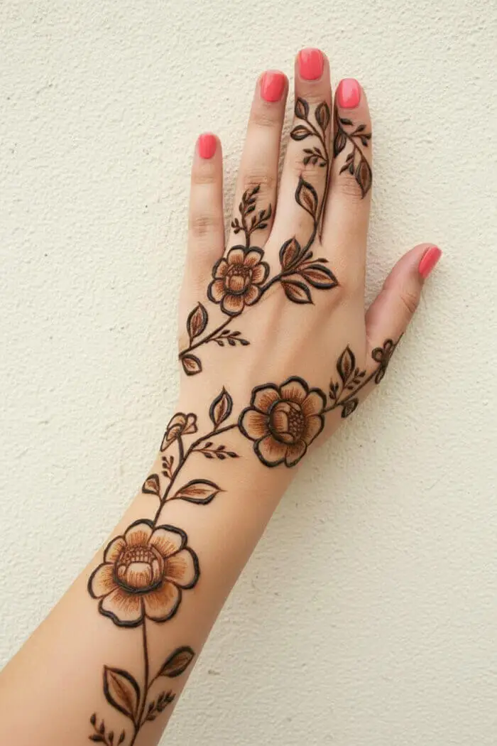 Simple Floral Henna Mehndi Design for Back Hand 