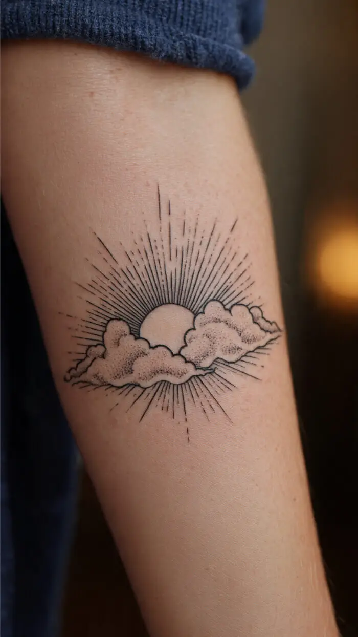 Minimalist Sunrise Clouds Tattoo Design