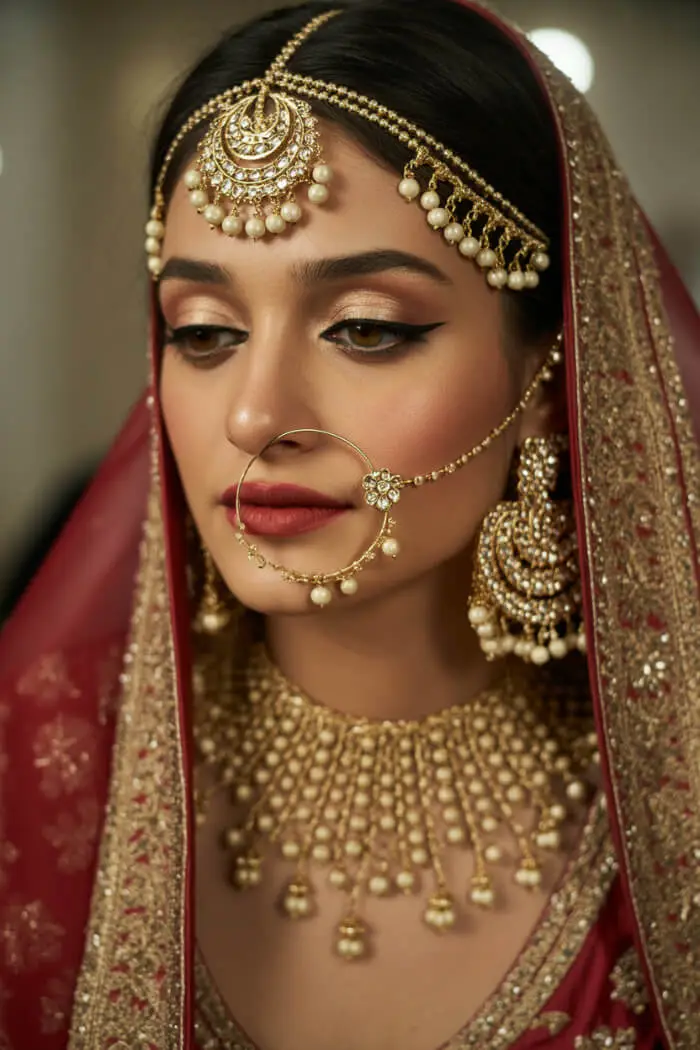 Royal Gold Indian Bridal Makeup with Traditional Jewelry