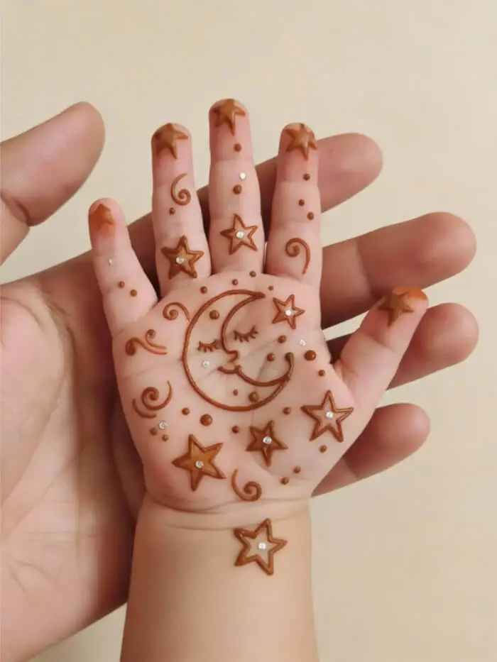 Adorable Moon and Star Mehndi Design for Kids