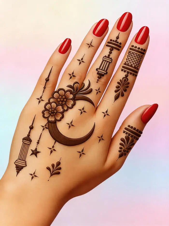 Minimal Crescent Moon Mehndi Design for Hands