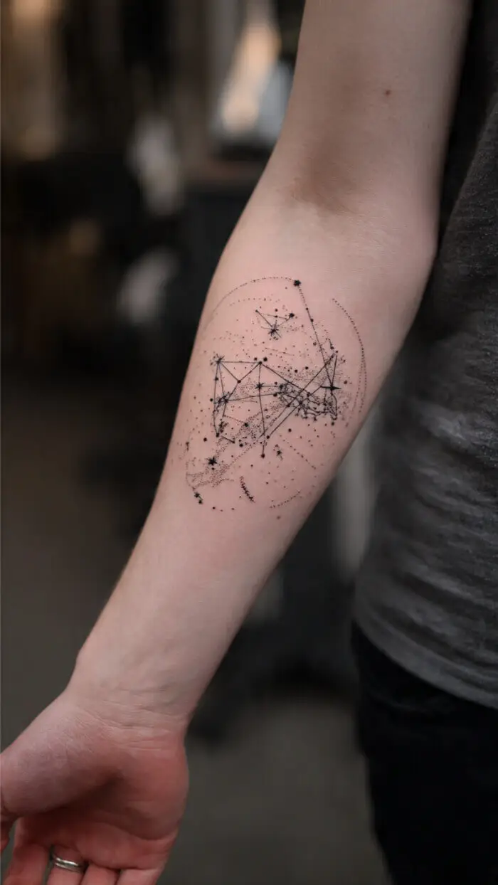 Simple Geometric Constellation Forearm Tattoo Design