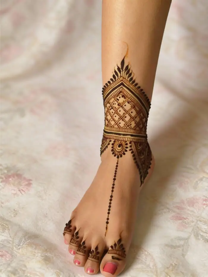 Minimal Foot Mehndi Design with Anklet Pattern