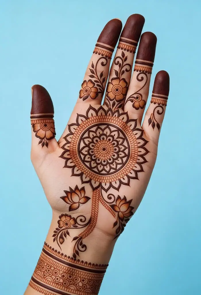 Elegant Mandala Floral Palm Mehndi Design for Festivals