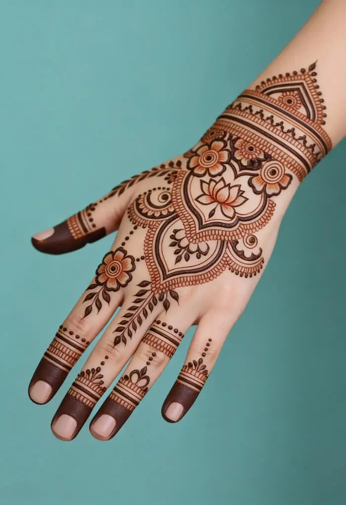 Elegant Floral Mehndi Design for Hands – Traditional Indian Henna Art