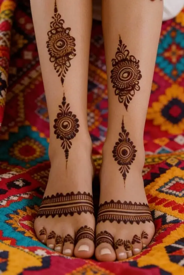 Minimal Bridal Foot Mehndi Design with Elegant Mandala Patterns