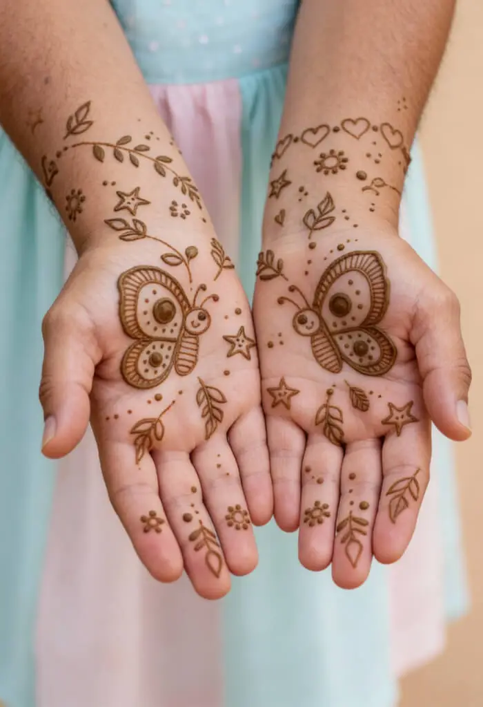 Adorable Palm Butterfly Mehndi Design for Kids