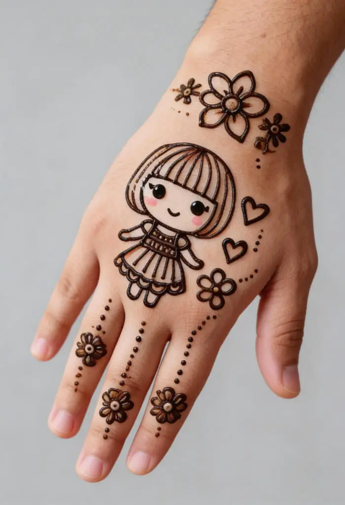 Cute Doll Mehndi Design for Kids 
