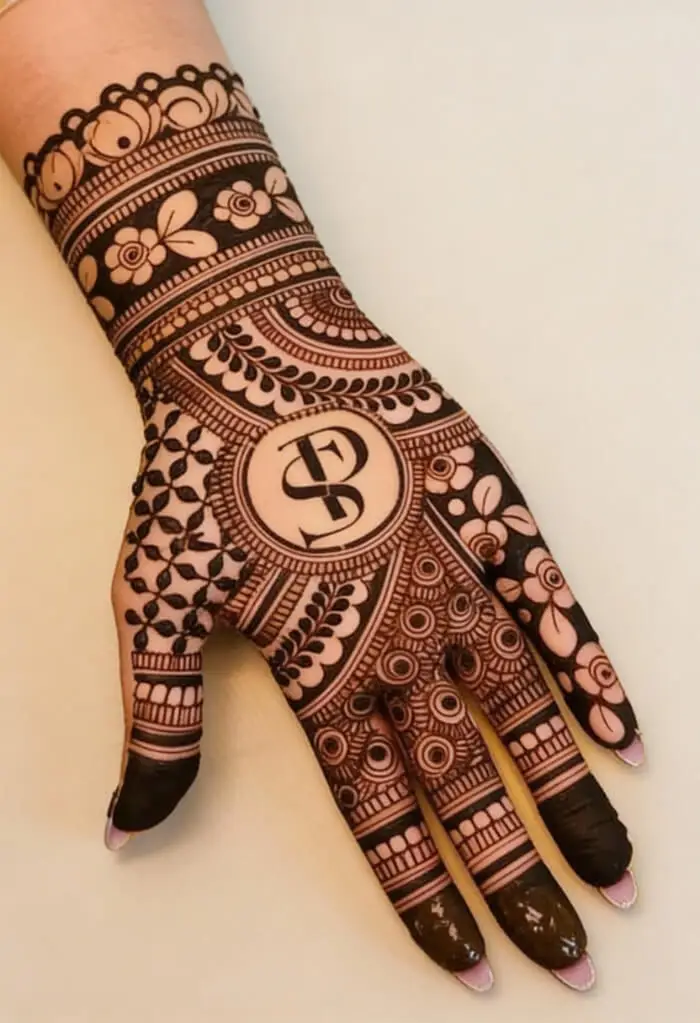 Elegant Initial Letter Mehndi Design for Palm | Floral & Geometric Arabic Style