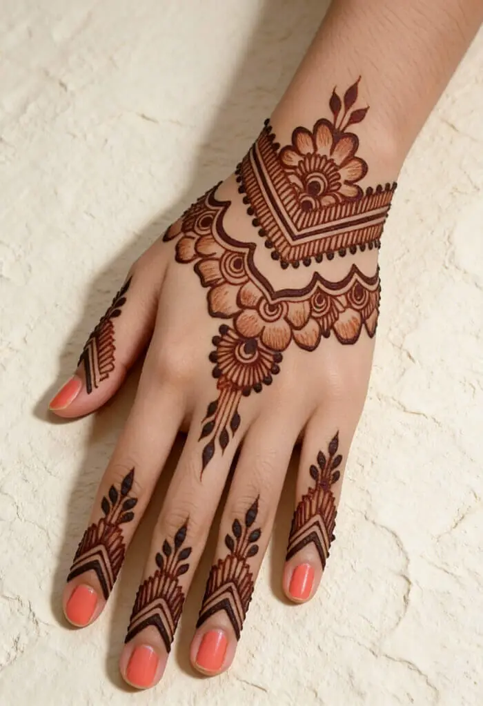 Beautiful Floral Bracelet Mehndi Design for Back Hand