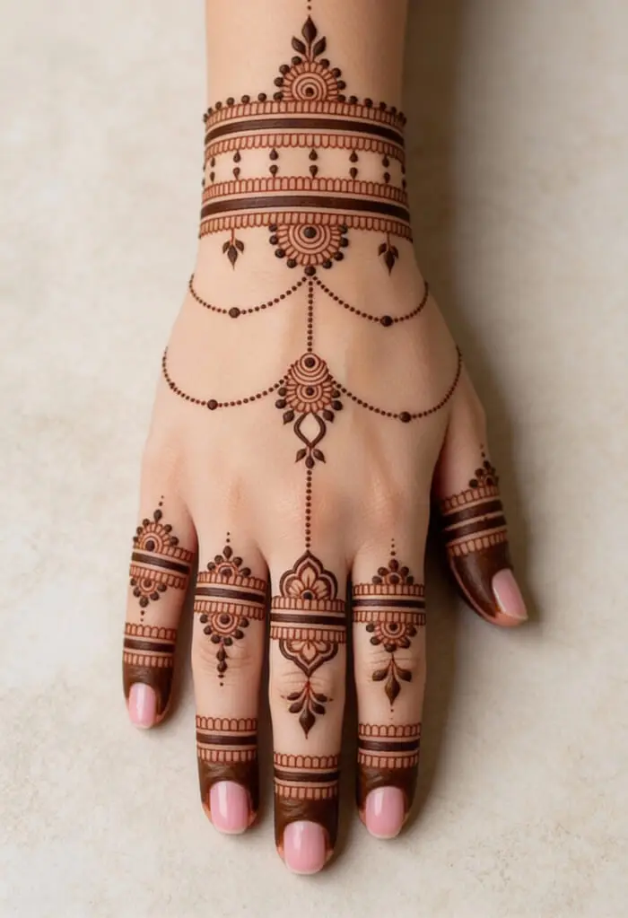 Creative Bracelet Style Back Hand Mehndi Design