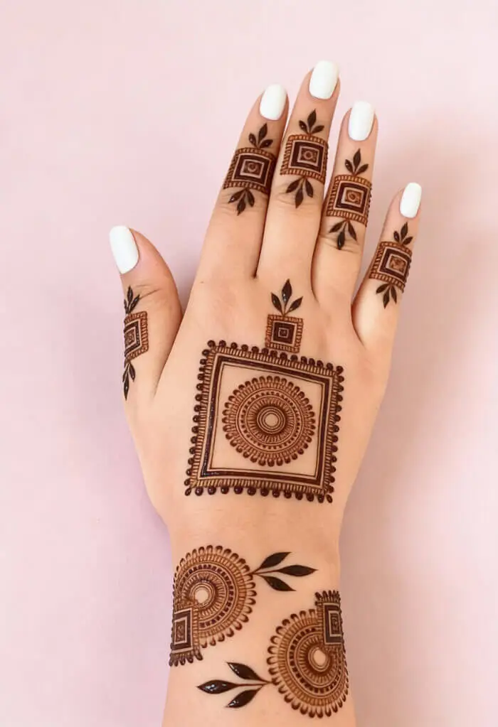 Modern Geometric Mehndi Design for Back Hand | Minimal Square Henna Art