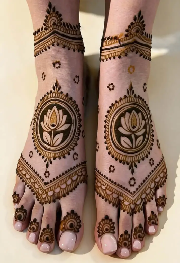 Traditional Lotus Foot Mehndi Design for Brides 
