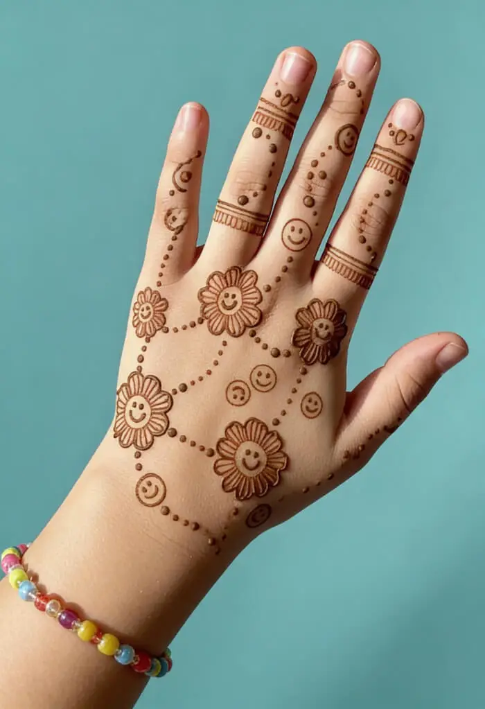 Cute Smiley Flower Mehndi Design for Kids 