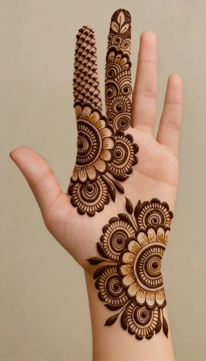 Minimal Palm Mehndi Design with Floral Motifs | Simple Henna Art