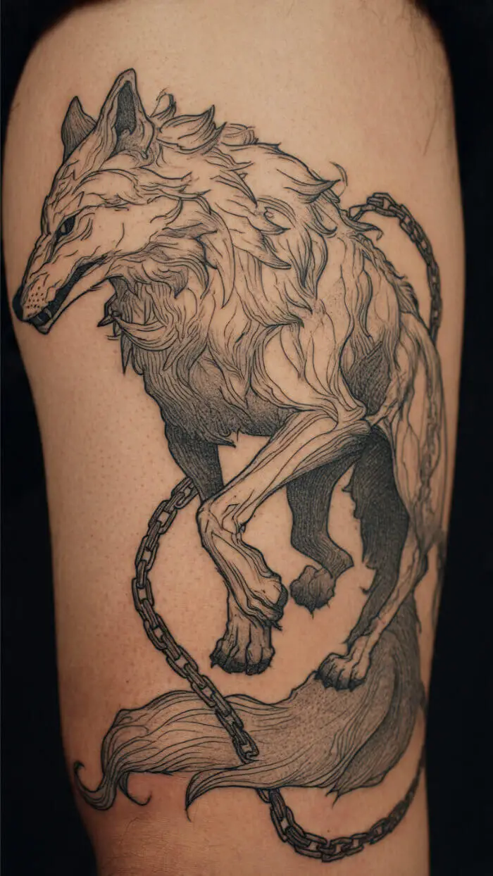 Chained Wolf Tattoo Design – Powerful Symbol of Strength, Freedom & Resilience