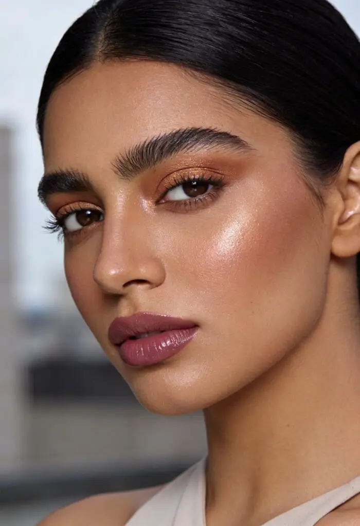 Golden Bronze Soft Glam Makeup Look for Flawless Radiant Skin