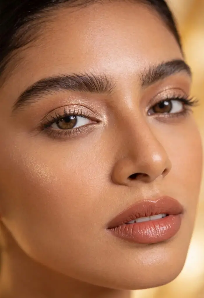 Natural Glowy Soft Glam Makeup with Nude Lips and Bronze Eyes