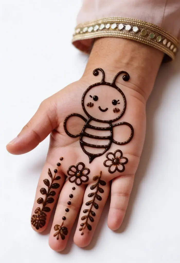 Cute Bee Mehndi Design for Kids | Simple & Easy Palm Henna Art