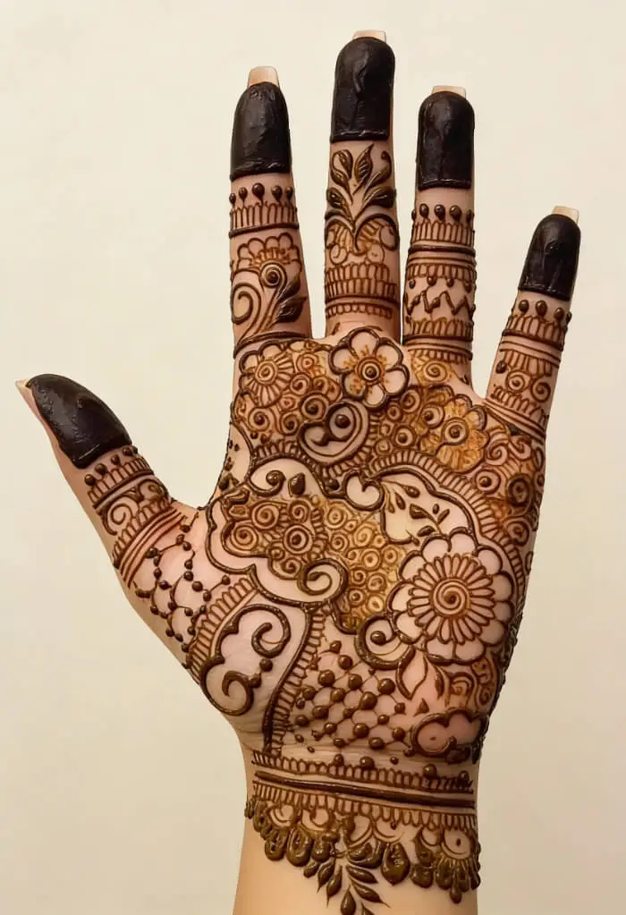 Intricate Traditional Floral Mehndi Design on Palm 