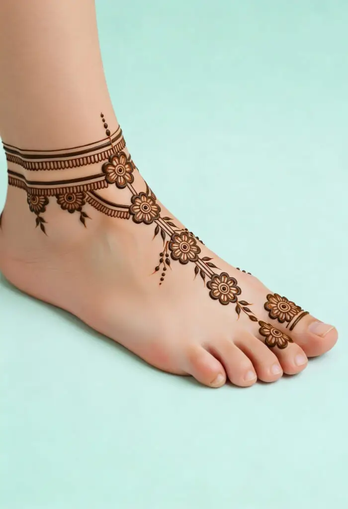 Minimal Floral Foot Mehndi Design for Brides 