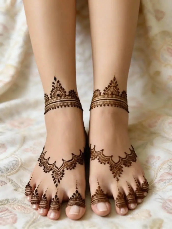 Simple Foot Mehndi Design with Anklet Pattern