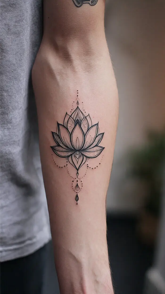 Elegant Lotus Flower Tattoo on Forearm 