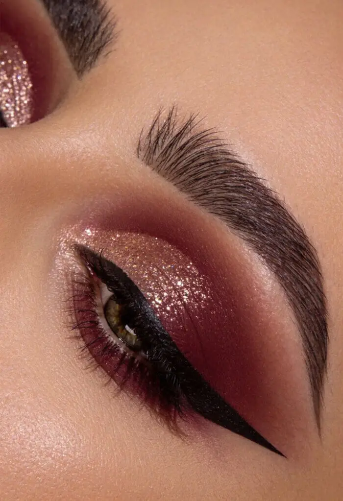 Burgundy Gold Glitter Cut Crease Eye Makeup Tutorial