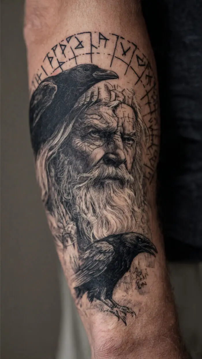 Odin Raven Norse Mythology Tattoo Design