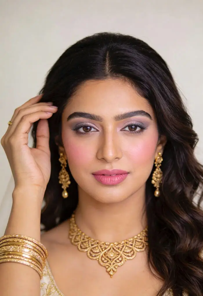 Soft Glam Indian Bridal Makeup with Smokey Eyes & Pink Glow
