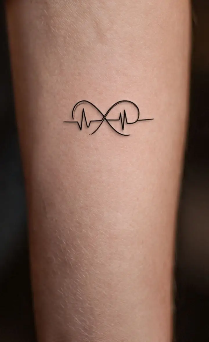 Infinity Heartbeat Tattoo – Minimalist ECG Line Eternal Love Design