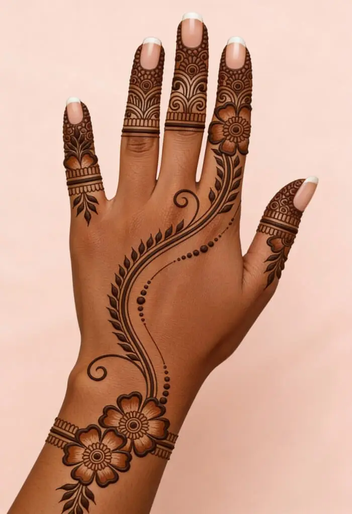 Minimal Floral Finger Mehndi Design for Hands