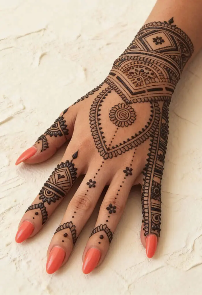 Awesome Heart Bracelet Mehndi Design for Back Hand
