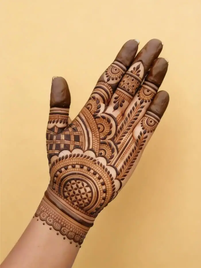 Elegant Mandala & Leaf Detail Palm Mehndi Design