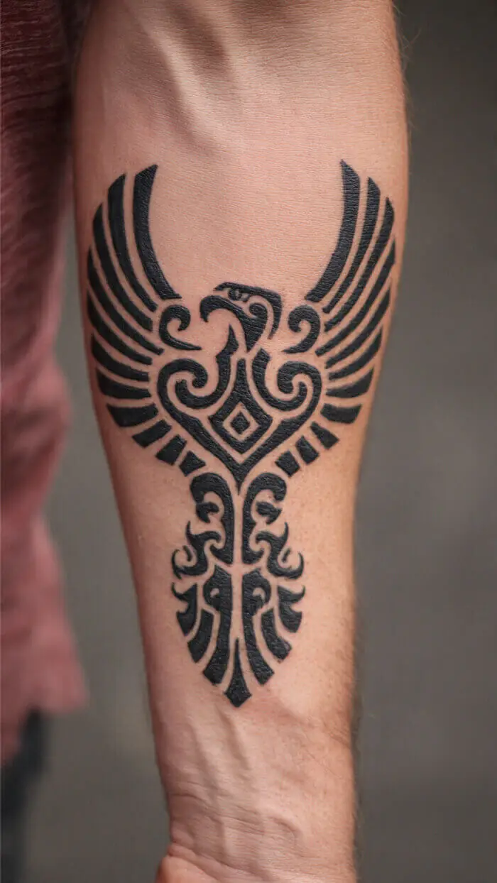 Tribal Phoenix Wing Tattoo Design for Forearm
